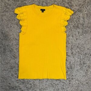 ANN TAYLOR Ribbed Knit Top Medium Yellow Ruffle Sleeve Office Chic